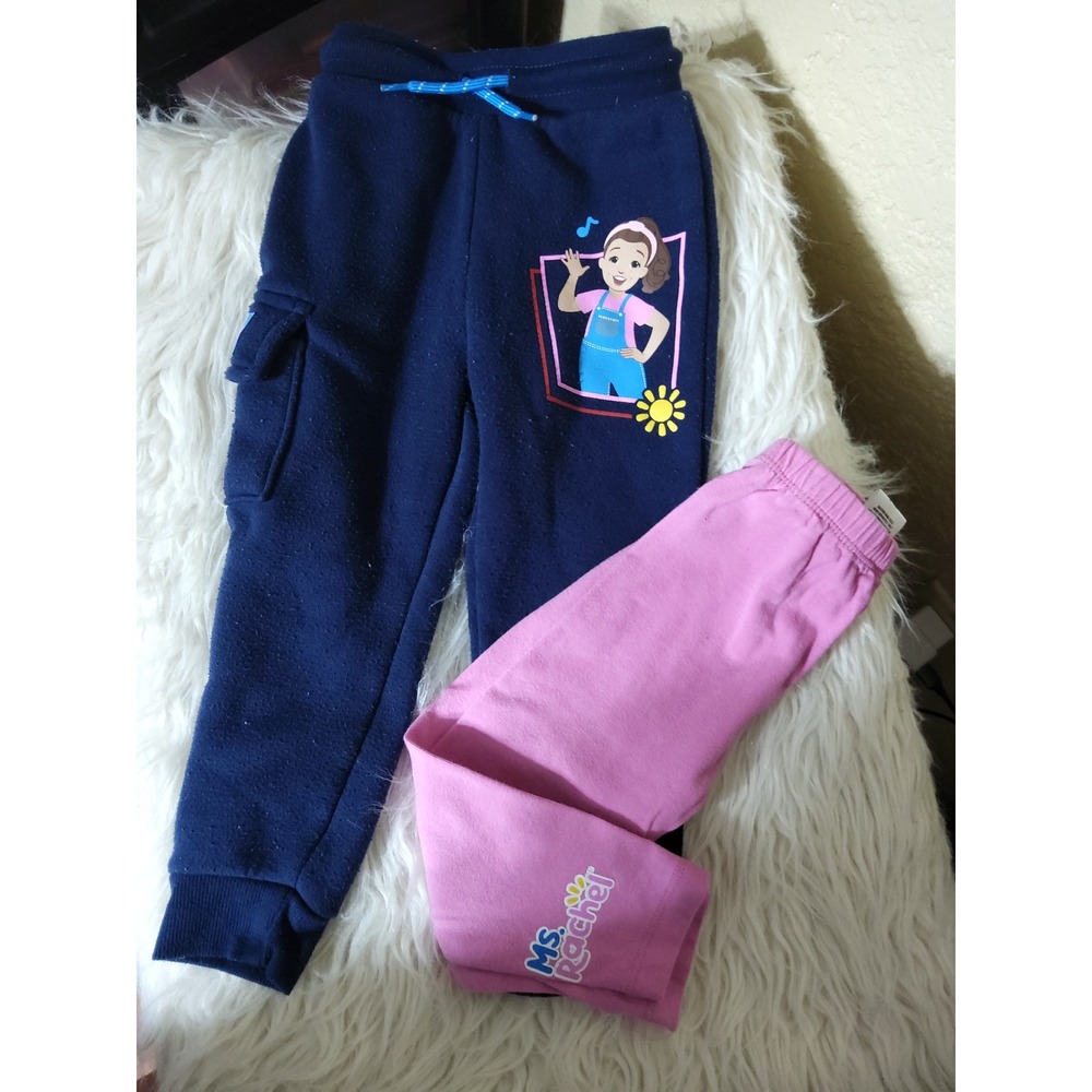 Ms. Rachel Toddler Girls Navy Cargo Sweatpants and Pink Leggings Set 2T 24M